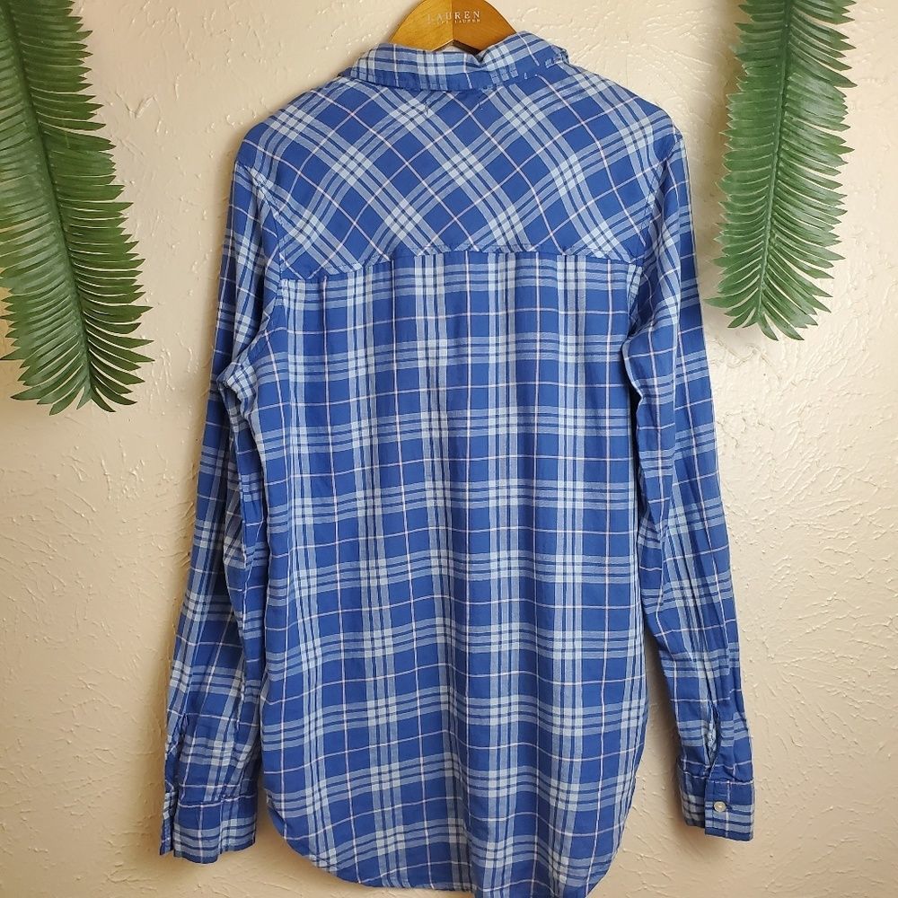 Delia's blue plaid collared button down - Picture 5 of 7